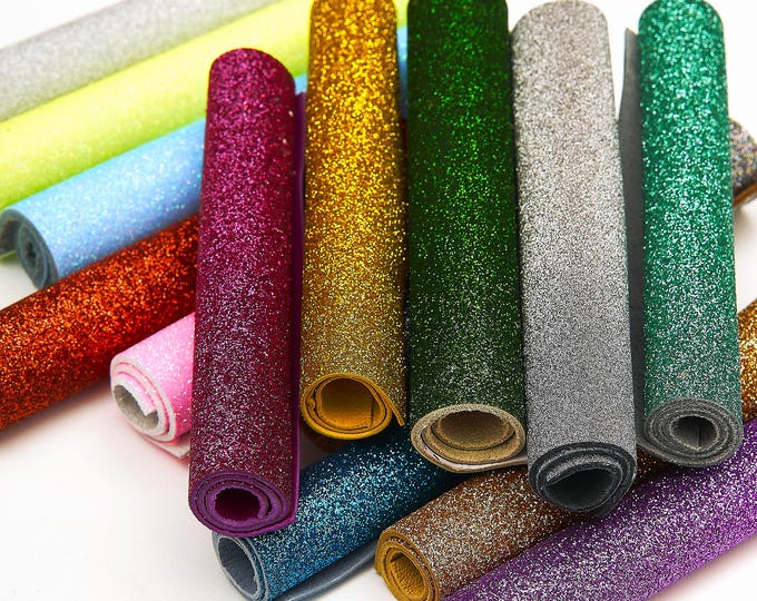 GLITTER leather scraps in assorted colors - 10 random smooth solid tones leather pieces 6x5" / 15x12 cm      RT308 La Garzarara