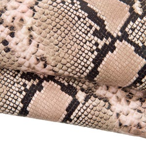 Pink - beige REPTILE printed leather skin PYTHON - snake textured goatskin, soft hide for diy projects B18911-ST La Garzarara