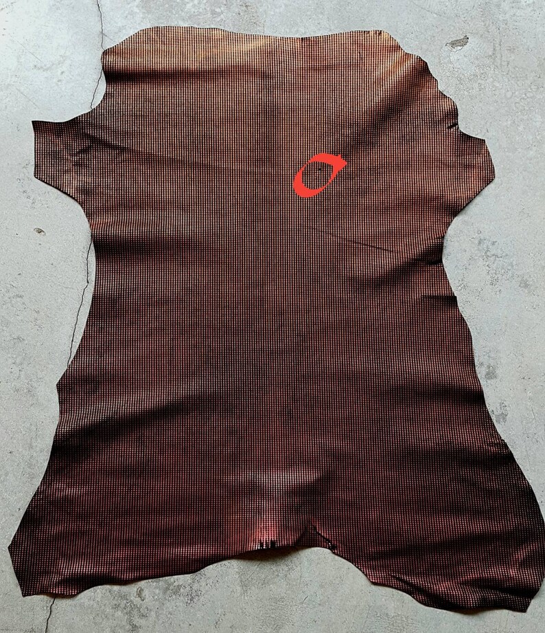 A5354-ST La Garzarara black suede hides with a pearly rust red laminated pied de poule print Italian leather soft and lightweight skin