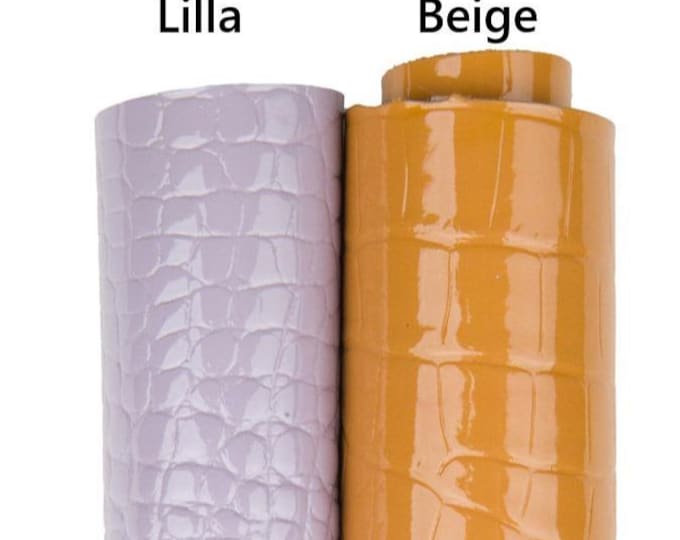 CROCODILE PRINTED calfskin, lilac, beige embossed leathers, alligator pattern on glossy hide B18671-ST La Garzarara