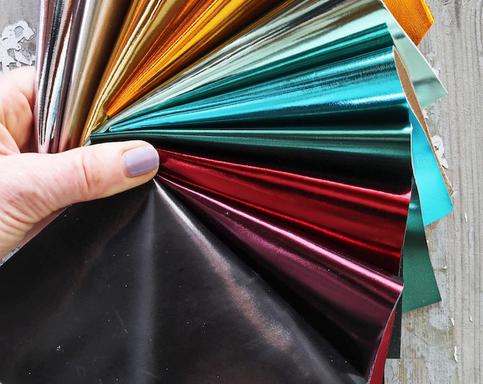 Metallic Leather Scraps in Assorted Colors - 10 random Smooth Solid Tones  leather pieces B1548  La Garzarara