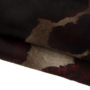 Pellame cavallino ANIMALIER, vitello pony stampa mucca marrone bordeaux, pelle di lusso B17436-CV La Garzarara