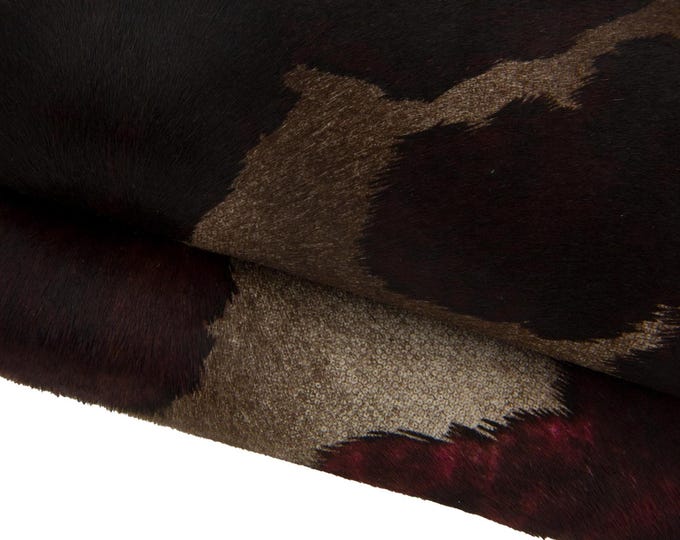 ANIMAL printed hair on leather hide, brown burgundy cow textured pony calfskin, luxurious cowhide B17436-CV La Garzarara