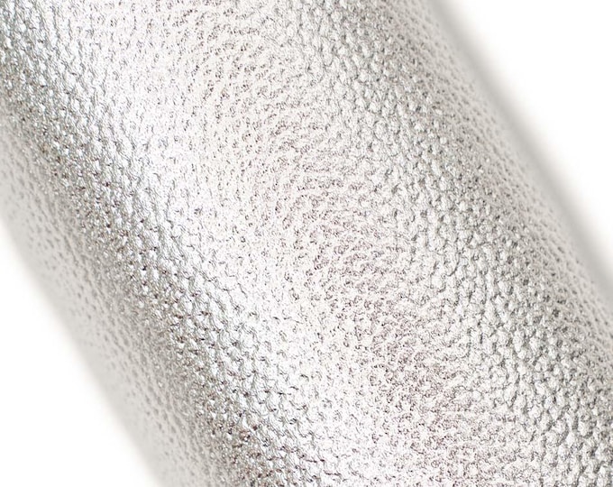 Silver TUMBLED leather hide, metallic EMBOSSED cowhide, tiny pebble grain printed calfskin for hobbyists B19657-MT La Garzarara