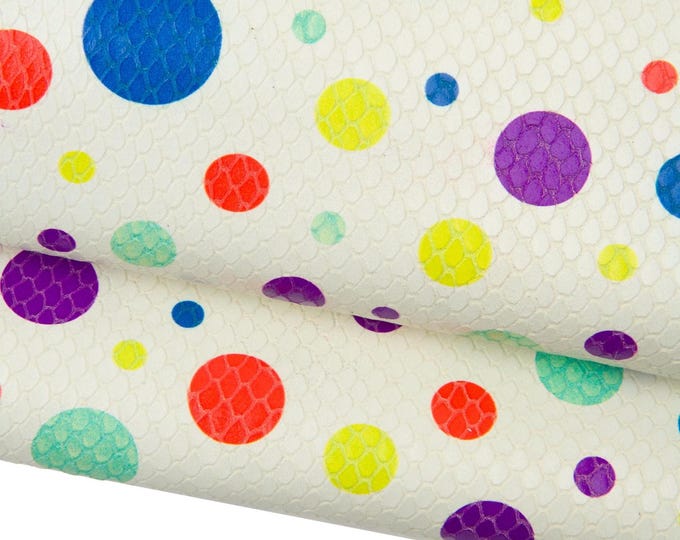 Multicolor POLKA DOTS printed leather hide, colorful balls print on milk white PYTHON base, bright soft cowhide  B18246-st La Garzarara
