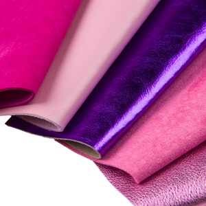 10 Ritagli di pellami unici selezionatI, toni ROSA e FUCSIA, pezzi di pelle assortimento come da foto   B1549  La Garzarara