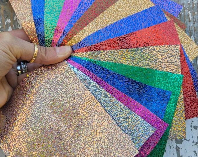 10 Selected leather scraps, MULTICOLOR tones, mix and random selection colors, leather remnants   RT217   La Garzarara