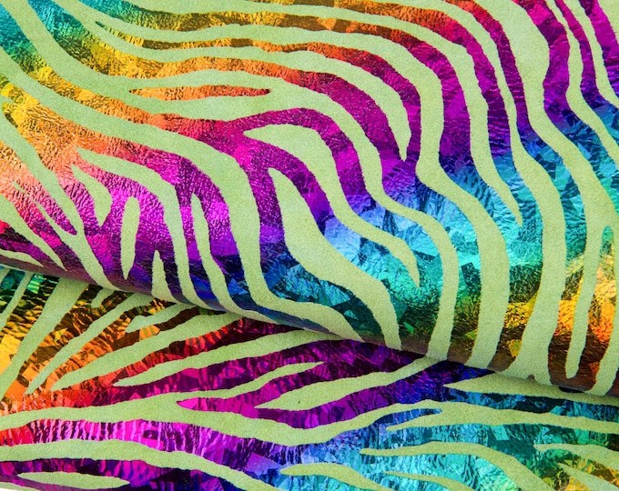 MULTICOLOR ZEBRA textured leather skin, iridescent holographic goatskin, colorful animal printed suede B18208-MT(st) La Garzarara