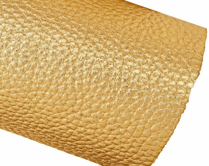 GOLD pebbled leather hide, pebble grain printed cowhide, metallic grained soft golden calfskin, 1.6 - 1.7 mm B16060-MT La Garzarara