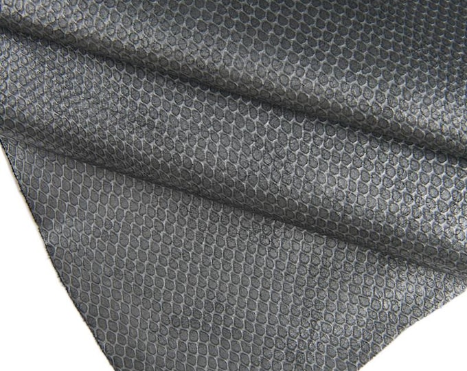 Steelmetal PYTHON printed leather hide, metallic reptile pattern on calfskin, snake embossed cowhide B16656-MT(ST) La Garzarara