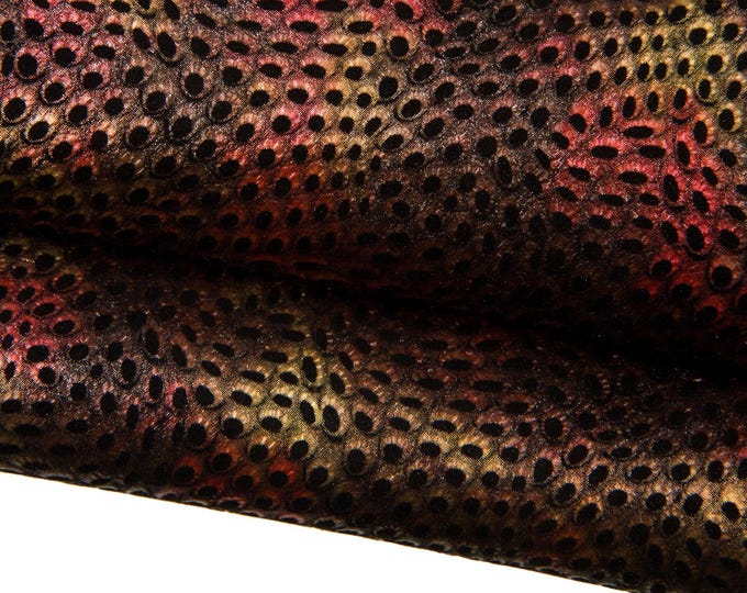 METALLIC textured suede leather skin, yellow - red REPTILE print on black goatskin, soft ideal for hobbyists B18423-MT(st) La Garzarara