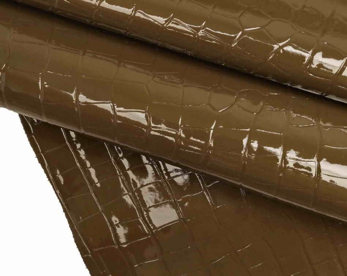 Embossed CROC leather hides - black military green dark blue patent printed crocodile skins cowhide B12793-ST La Garzarara