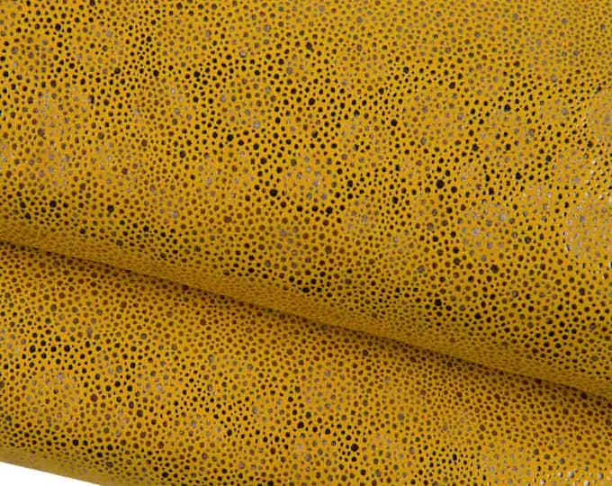 METALLIC textured leather skin, yellow suede goatskin with light gold REPTILE - like print, soft bright hide B19487-MT(st) LaGarzarara