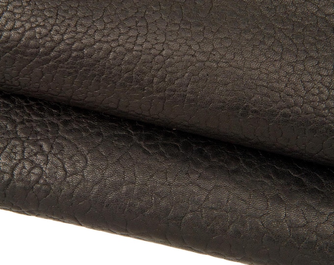 Black ELEPHANT printed leather skin, GLOSSY soft goatskin, grainy hide for crafting B17760-TB La Garzarara