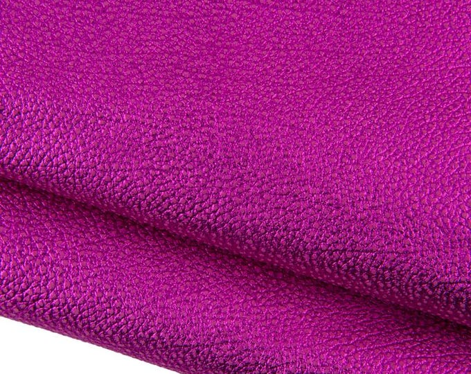Fuchsia GRAINY leather skin, pebble grain printed METALLIC goatskin, pink sparkle hide for diy projects B17372-MT La Garzarara