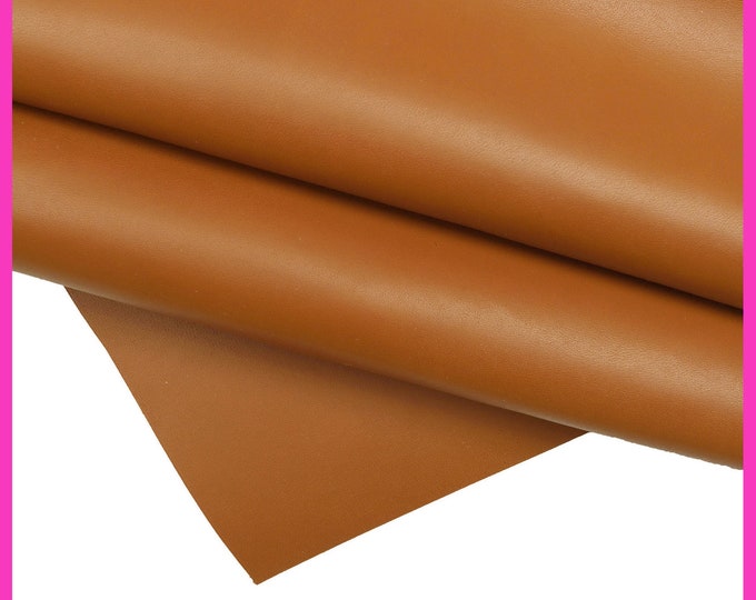 Full grain cognac leather hide, smooth semi glossy cowhide, classic solid colored calfskin, 1.3 -1.5 mm B16059-TU La Garzarara