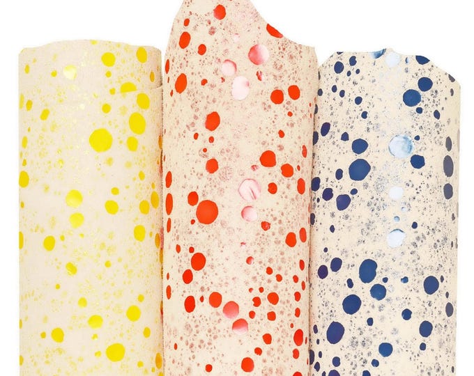 POLKA DOTS like printed goatskin, yellow red blue pattern on white suede leather skin, soft B15965-ST La Garzarara
