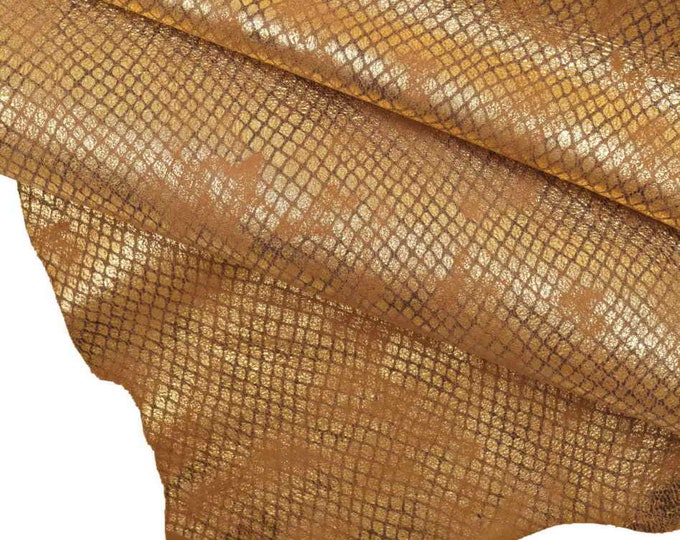 Antiqued METALLIC python leather skin - reptile printed suede abstract textured hide - soft snake B12767-MT(st) La Garzarara