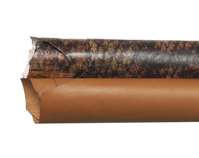 Brown COGNAC leather hide smooth and printed animal pattern, warm vintage textured skin for bags full hides set B17169-ST La Garzarara