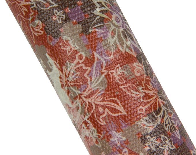 MULTICOLOR FLORAL printed leather hide, ray embossed cowhide with flower texture, calfskin for hobbyists B18042-ST La Garzarara