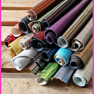 Ritagli PELLI LAMINATE Assortimento casuale, media dimensione, tinta unita, colori, rifinizioni vari   0,500 kg - 0,750 kg - 1 kg - 2 kg