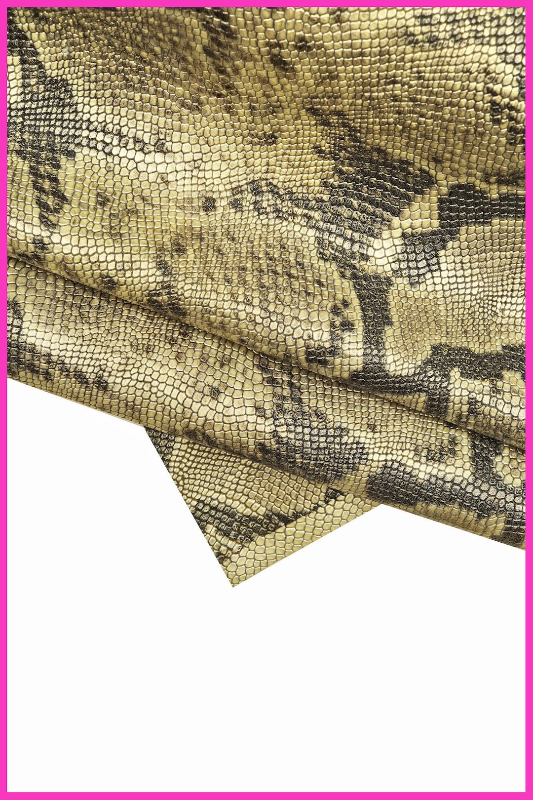 REPTILE Textured Leather Hide, Light Gold Black Metallic Animal Print ...