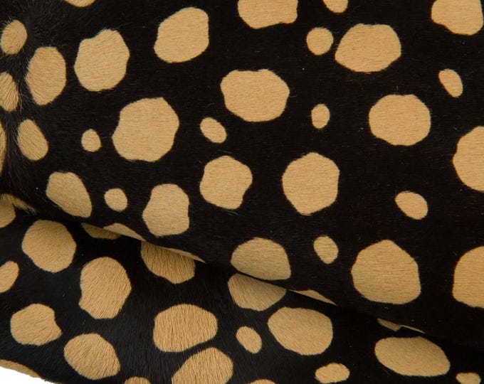 ANIMAL printed hair on leather hide, biege - dark brown textured PONY calfskin, luxurious cowhide for crafting B19376-CV La Garzarara