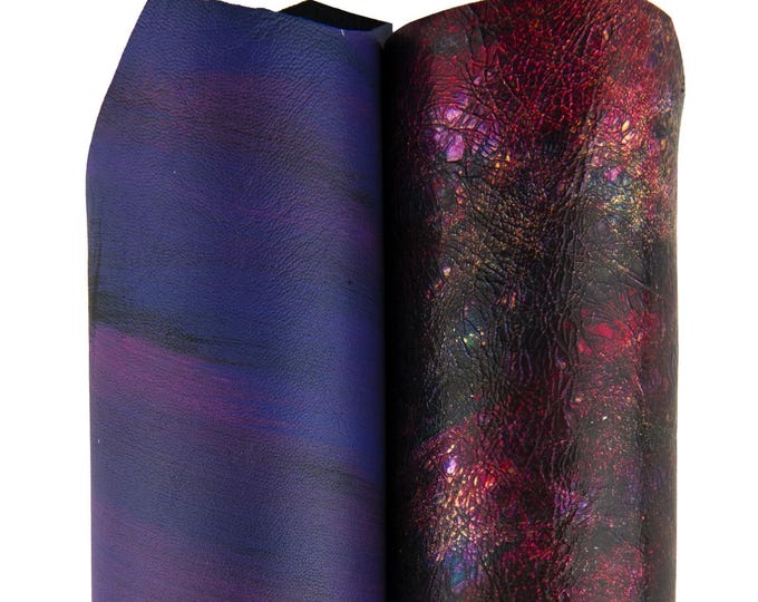 2 purple MATCHING skins, set of vintage leather hides, 1 handpainted nappa and 1 metallic wrinkled goatskin as per picture B17399-VT