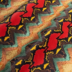 Multicolor PYTHON printed leather hide, reptile textured calfskin, snake pattern on glossy soft hide for DIY B18994-ST La Garzarara image 7