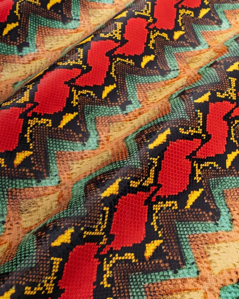 Multicolor PYTHON printed leather hide, reptile textured calfskin, snake pattern on glossy soft hide for DIY B18994-ST La Garzarara image 7