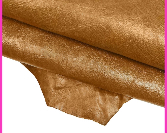 Vintage Brown Leather - Aged Gold Effect, Crinkled Shiny Calfskin, Soft Sporty, SKU B15669-VT La Garzarara
