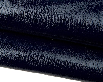 Blue CRACKLED printed leather hide, glossy embossed PATENT cowhide, calfskin 1.0-1.2 mm  medium softness B17933-ST   La Garzarara