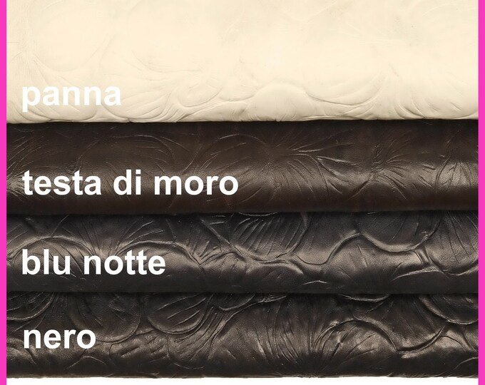 VEG TAN floral leather skin, blue cream black dark brown western printed vintage hide B14121-ST La Garzarara
