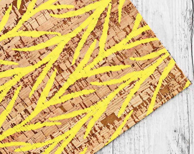 VEGAN CORK sheets - yellow leaves textured pieces - printed fabric cork  8x10 / 12x12 inches B907  La Garzarara