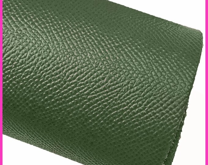 Dark GREEN SAFFIANO printed leather hide, embossed cowhide, glossy stiff classic calfskin B15898-ST La Garzarara