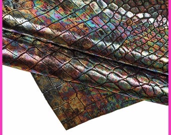 HOLOGRAPHIC crocodile embossed cowhide, multicolor metallic leather hide, croc printed soft calfskin B16388-MT(ST) La Garzarara