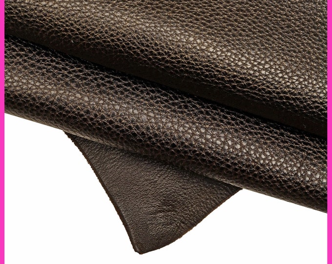 Dark BROWN pebbled leather hide, pebble grain printed cowhide, glossy calfskin with light pull up effect, soft B15675-TU La Garzarara