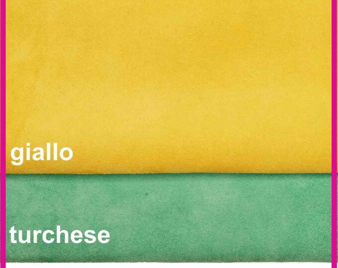 SUEDE leather skins, yellow turquoise velour cowhide, colored soft velvet hides B14111-TU La Garzarara