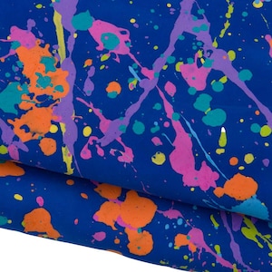UNIQUE COLORFUL leather hide, blue suede cowhide - multicolor splash print, hand painted soft calfskin for crafters B19034-DM La Garzarara