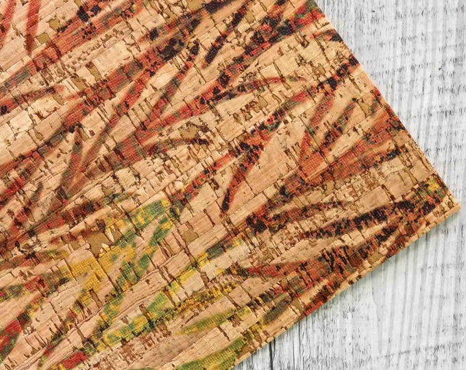 Printed CORK sheets - vegan fabric leather pieces,leaves textured Foglicork 4x6 / 8x10 / 12x12 inches B930  La Garzarara