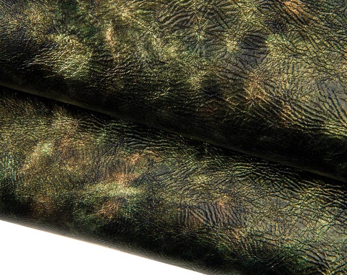 VINTAGE green, bronze, black, shiny goat leather with GLITTER, shades effect, soft leather for diy B18221-VT    La Garzarara