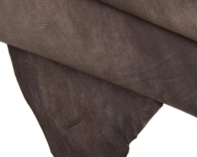 BROWN sporty leather skin, bleached distressed goatskin, soft vintage hide  0.9 - 1.1 mm B16480-VT La Garzarara
