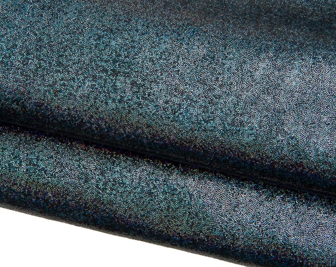 METALLIC leather micro dot print and GLITTERED effect blue pearly textured, black base goatskin, soft  B18706-MT   La Garzarara