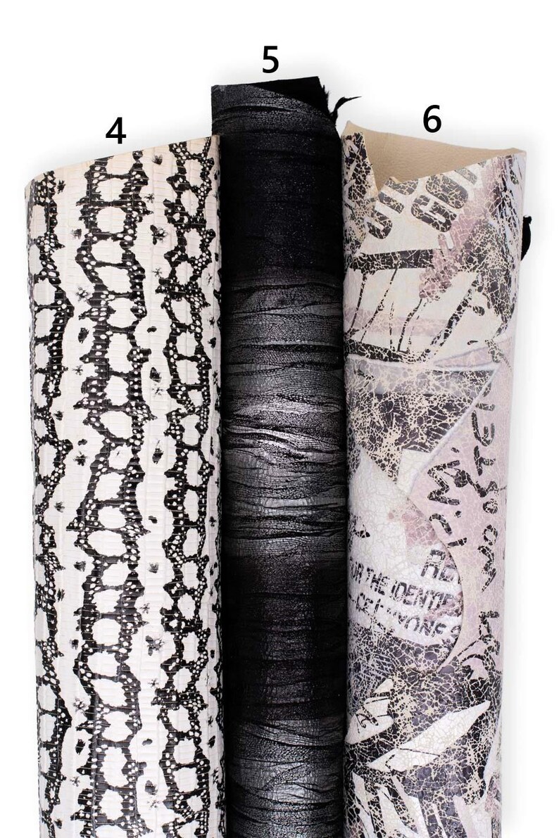 Printed leather hides, leopard lizard letters crackle abstract, full hides available, goatskins and sheepskins B19238-ST La Garzarara image 4
