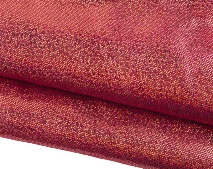 Metallic leather micro dot print and GLITTERED effect black cherry red textured, goatskin, soft for diy projects B18954-MT   La Garzarara