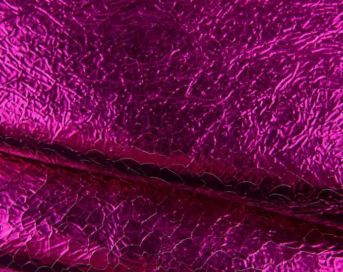 FUCHSIA metallic leather skin, CRACKLED printed soft goatskin, bright sparkle hide for hobbyists B19399-MT(st) La Garzarara