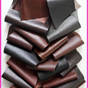 Sacchetto di ritagli pellami di VITELLO LISCIO tinta unita tono MARRONE diverse rifinizioni e morbidezze da 1.0 a 1.3 mm 1/2 kg- 1 kg  B121