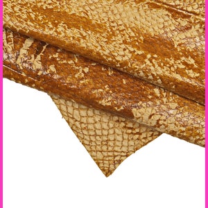 PELLE di Salmone beige dipinta a mano, telo di pezzi di pelle salmone  con decorazione lucida, morbidezza media B14736-DM La Garzarara