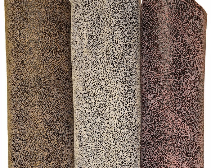 CRACKLE printed LEATHER, brown, grey, pink soft textured suede goatskin, crack pattern on skin B16123-ST La Garzarara