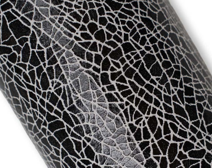 CRACKLE leather hide, black - white GLOSSY textured cowhide, printed soft calfskin for diy projects B19580-ST La Garzarara